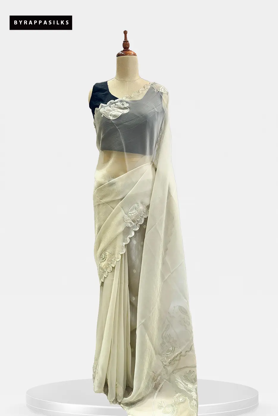 Organza Saree With Aplic Work Champagne QS295243