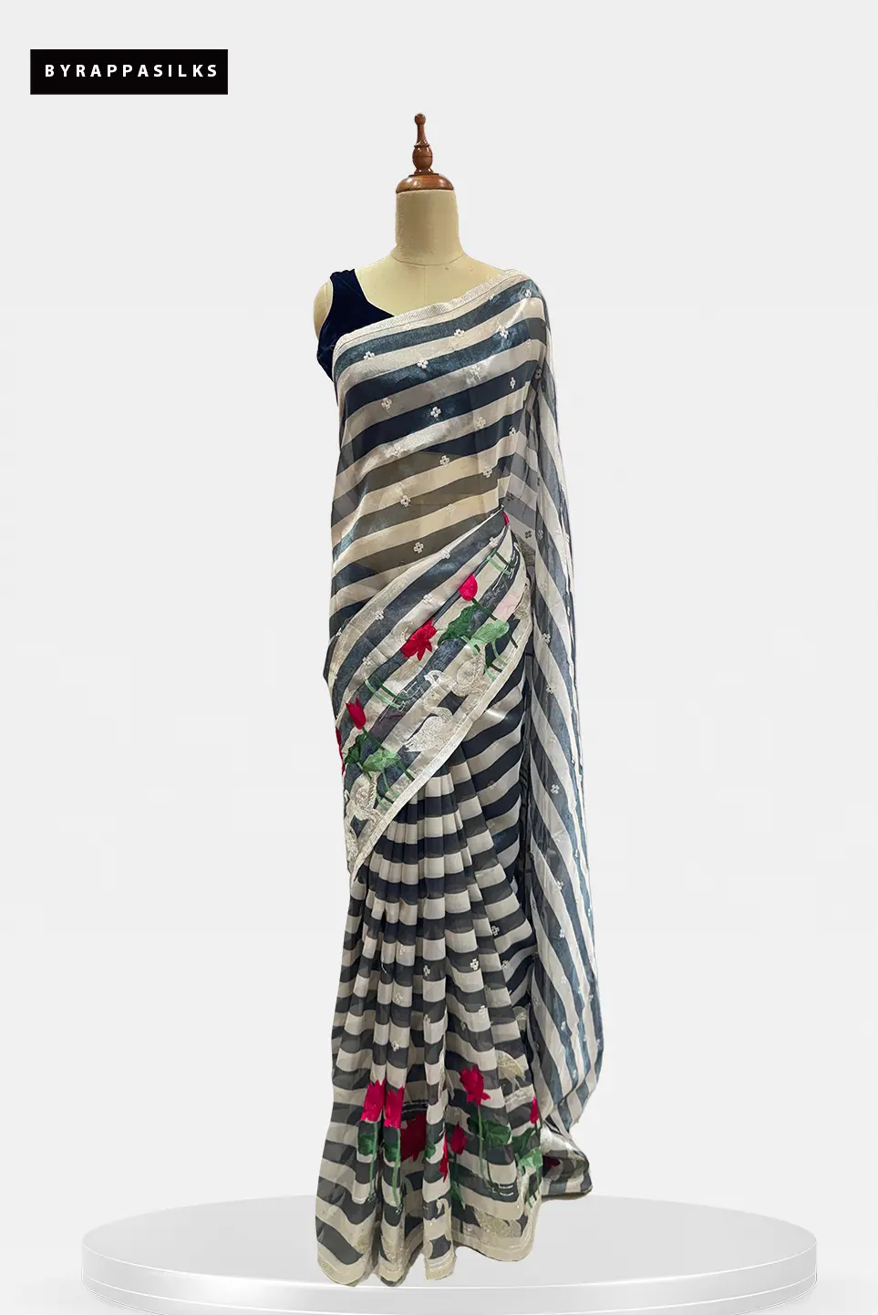 Tissue Organza Saree With Monochrome Stripe QS297785