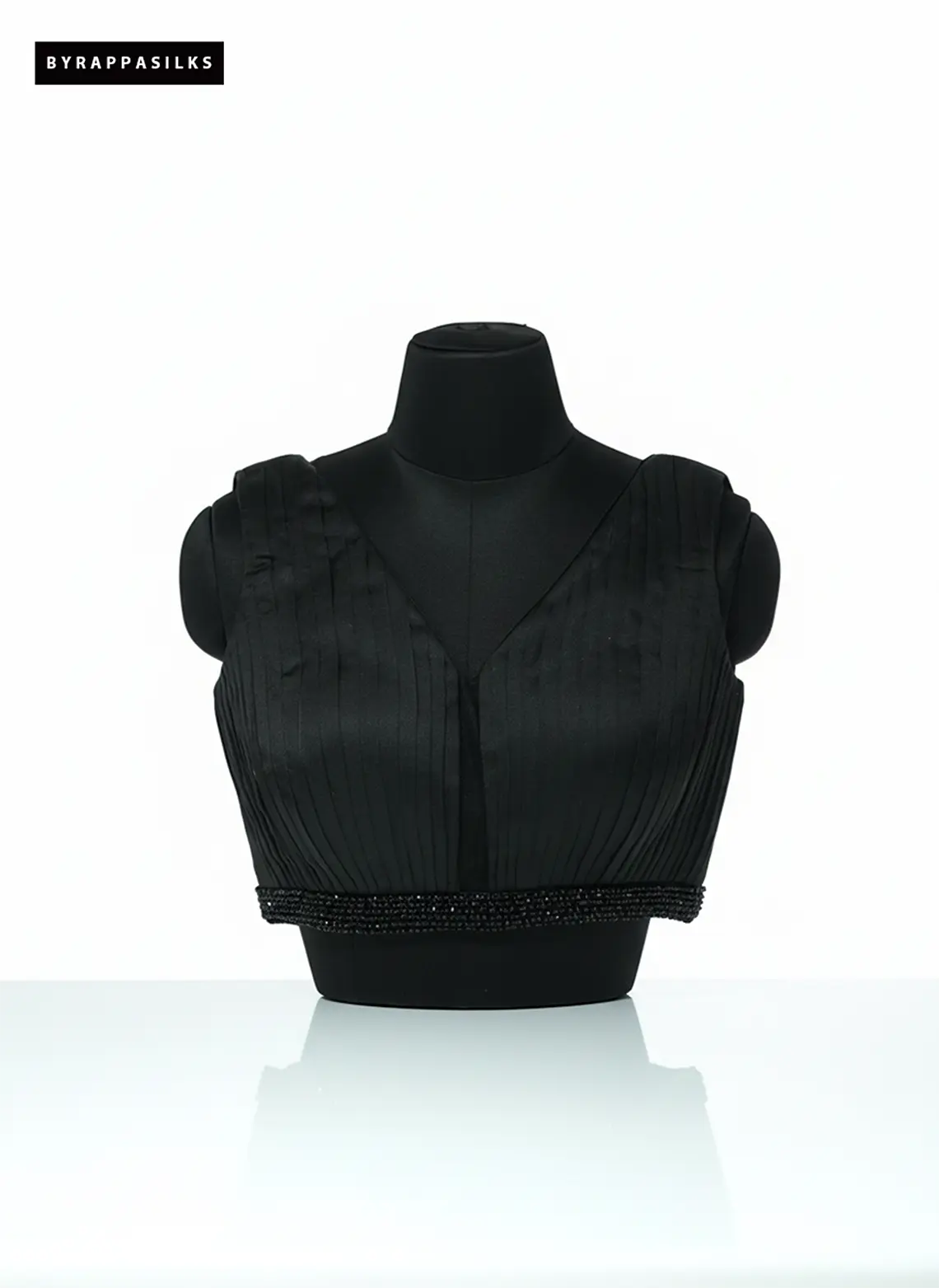 Elegant Black Pleated Designer Blouse With Beaded Waistband QS290231