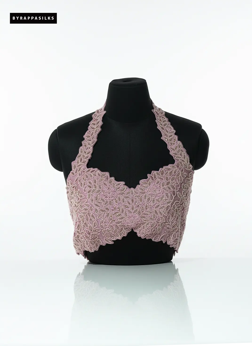 Mauve Embroidered Halter Neck Designer Blouse With Scalloped Hem QS290244