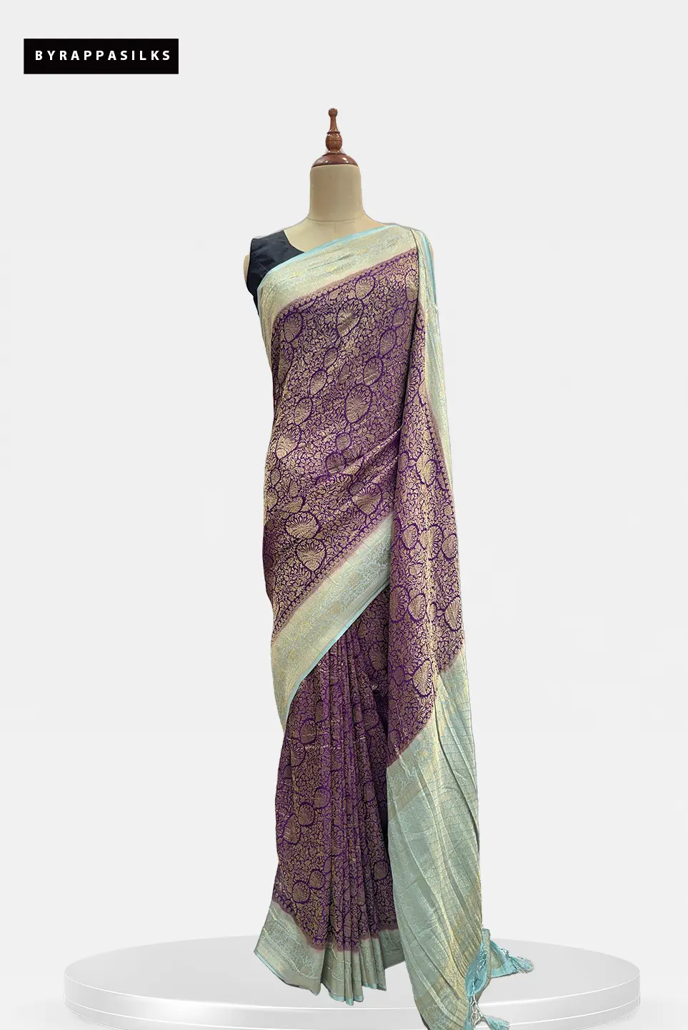 Georgette Saree Royal Purple & Mint Green Border QW208396
