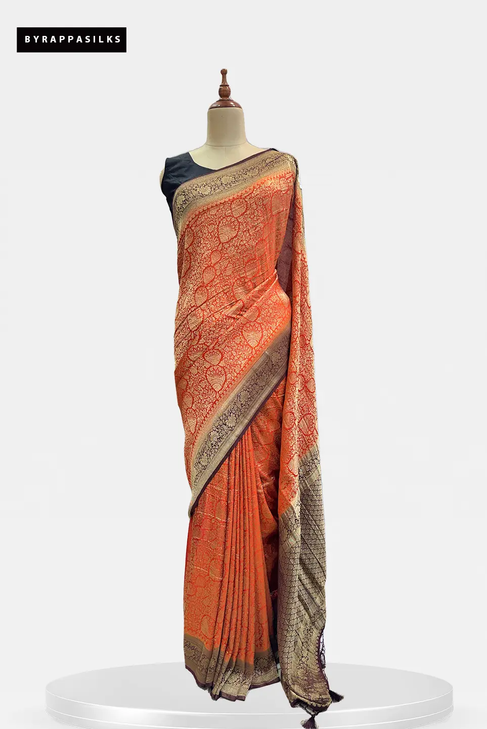 Georgette Saree Orang & Wine-Purple Border QW208396er