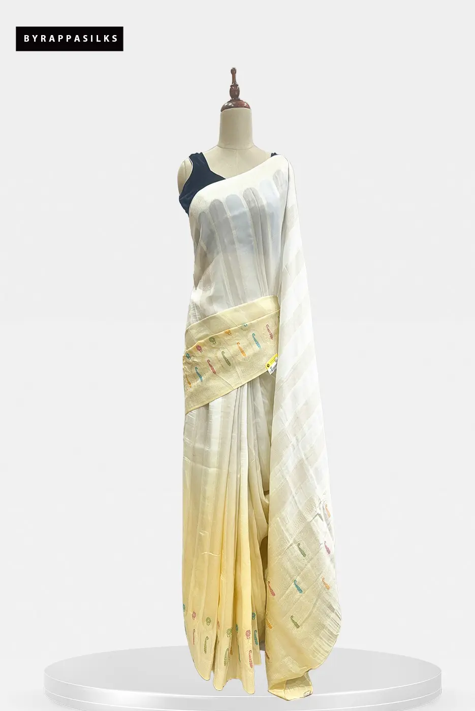 Banarasi Saree With Meenakari Work White & Yellow QS305718