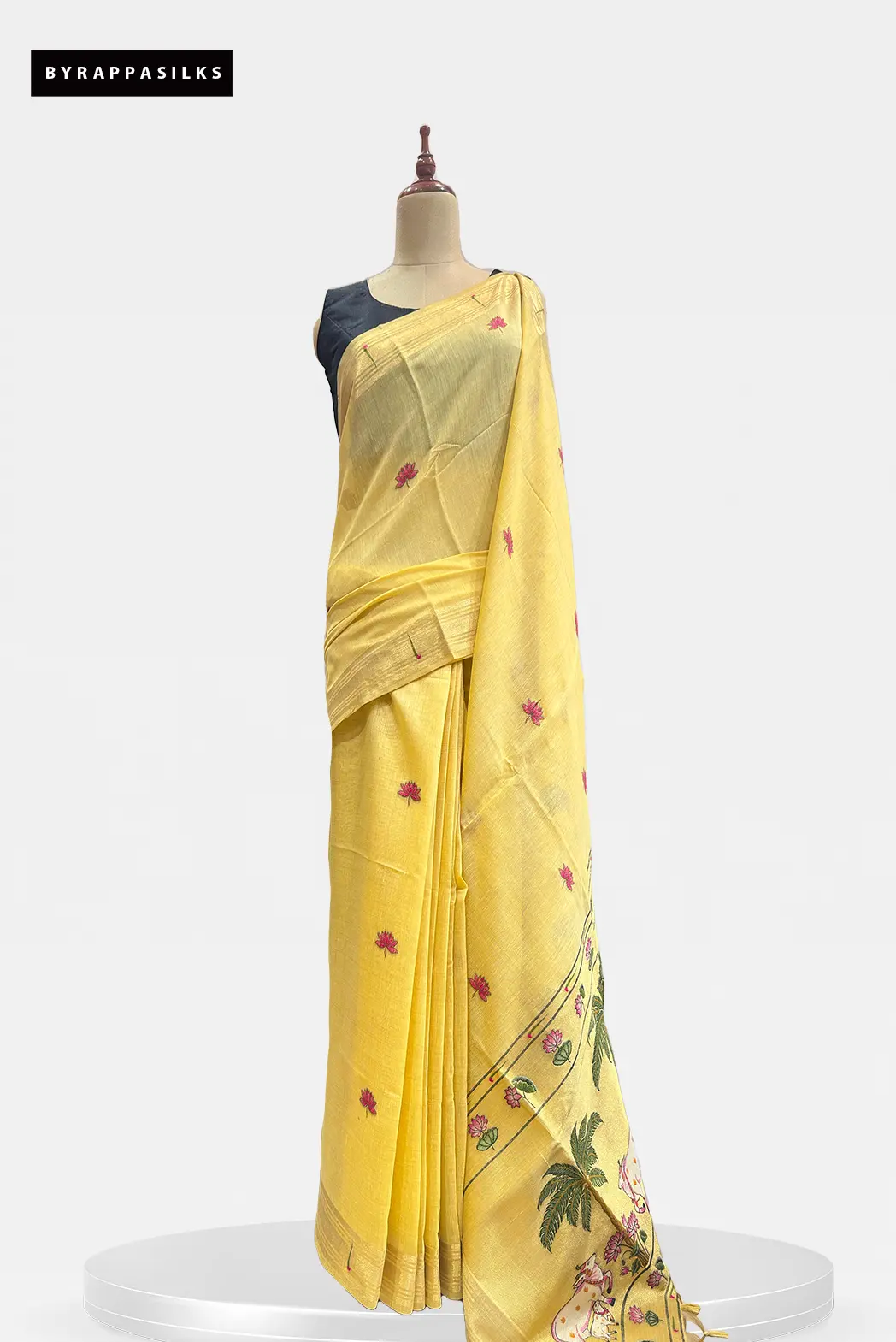 Semi Tussar Saree With Paithani Border Yellow Colour QS315409