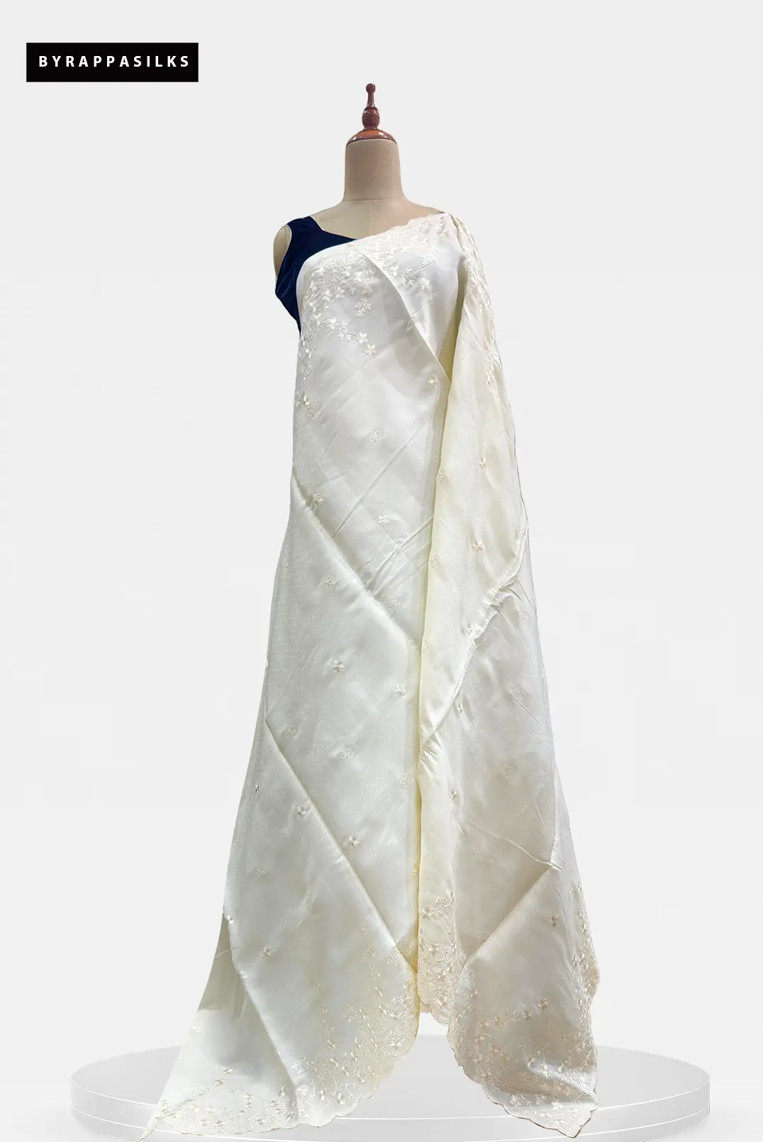 Semi Tussar Saree With White Floral Embroidery Work White QS315321