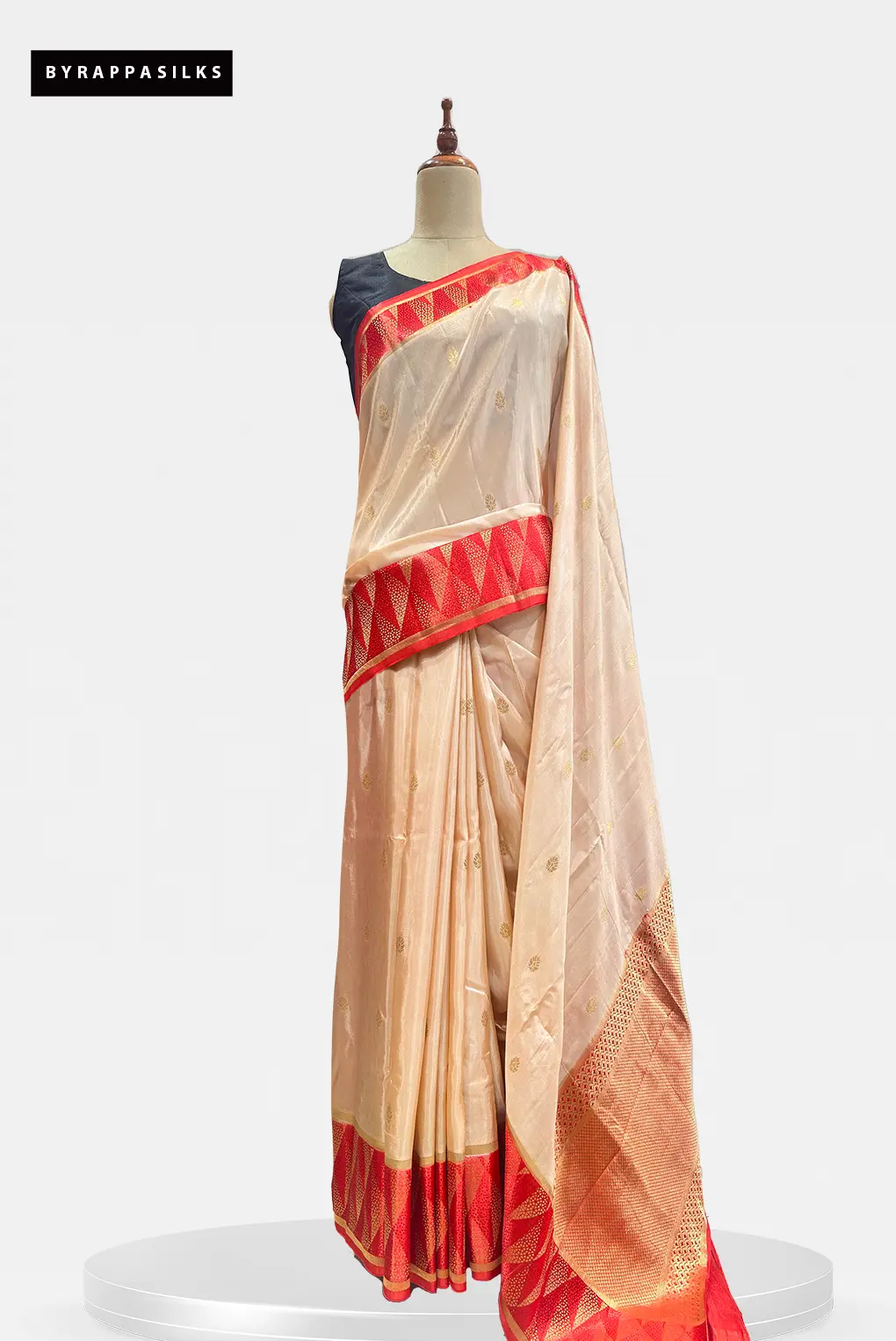 Semi Tussar Saree With Gold & Silver Zari Work Border Beige Colour QS316856