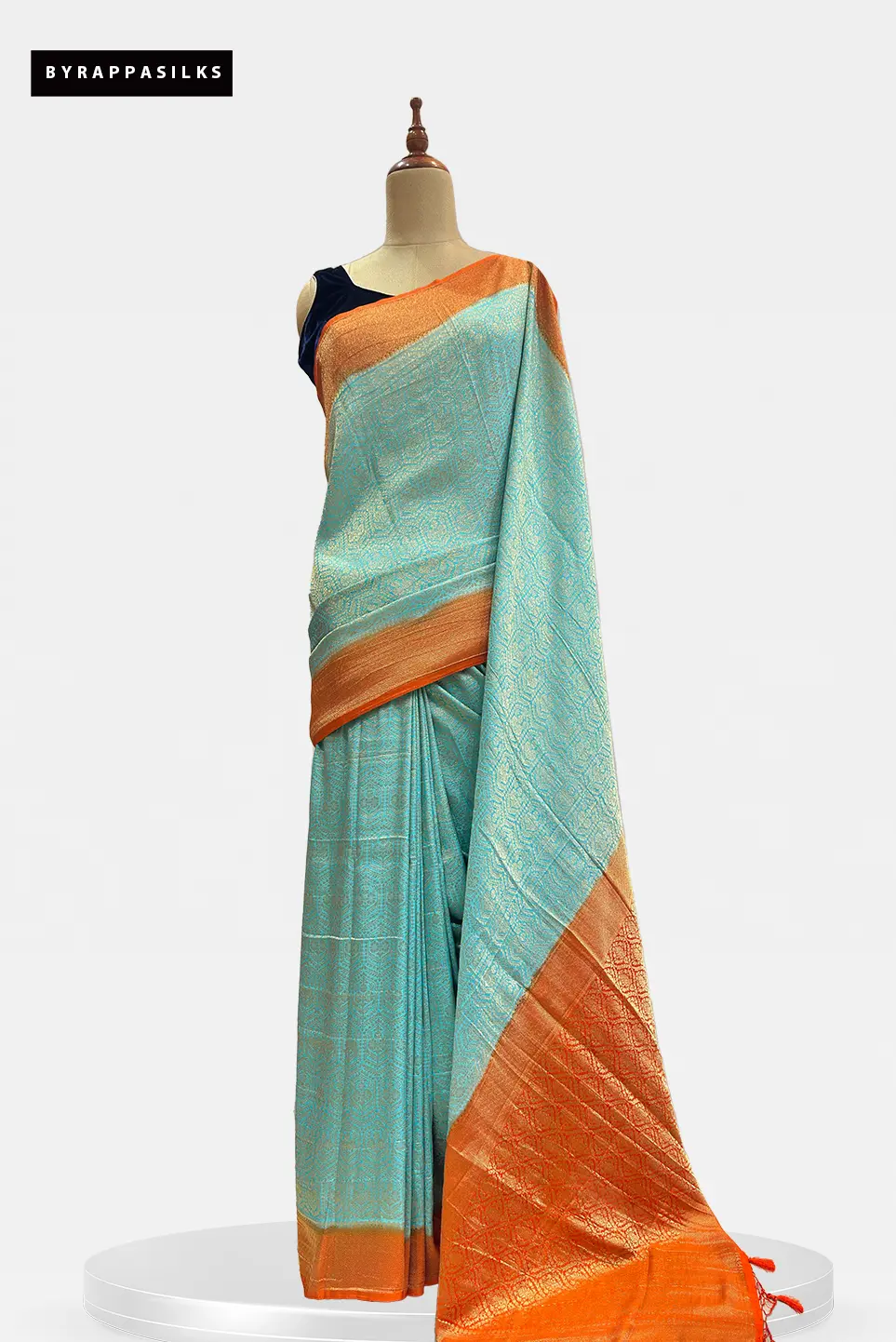 Semi Khaddhi Georgette Saree Sky Blue & Orange Border QW208859