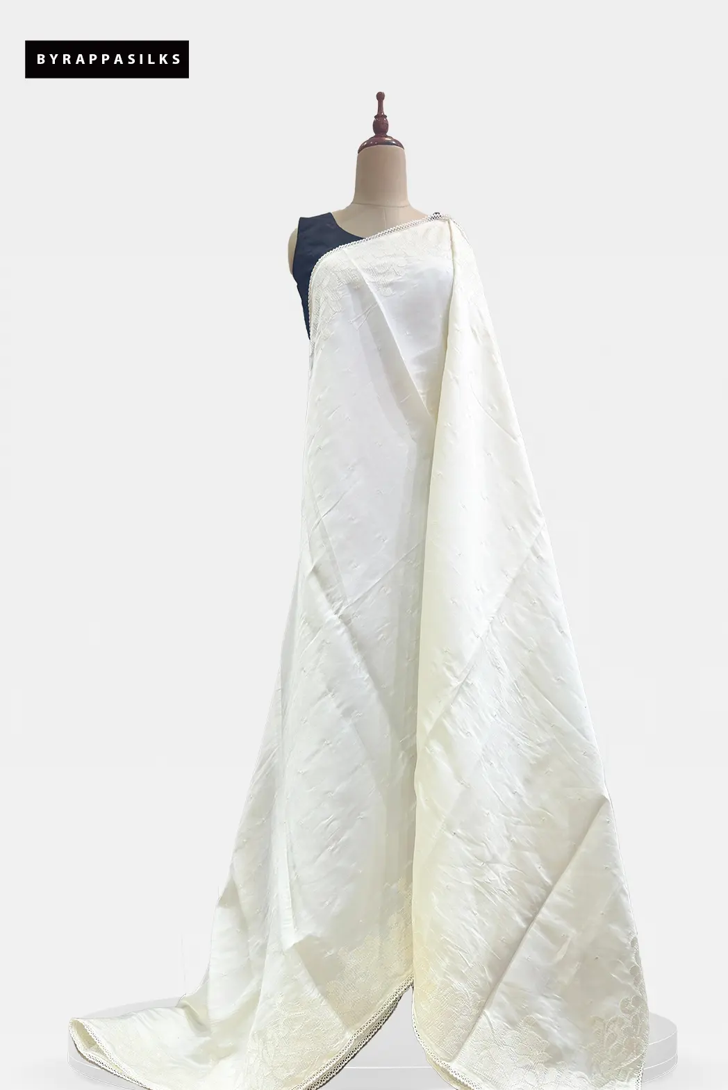 Semi Tussar Saree With White Floral Embroidery Work White QS317019