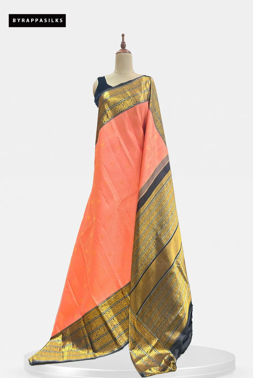 Kanchipuram Pure Silk Saree With Peach & Gold Zari Border QW209246