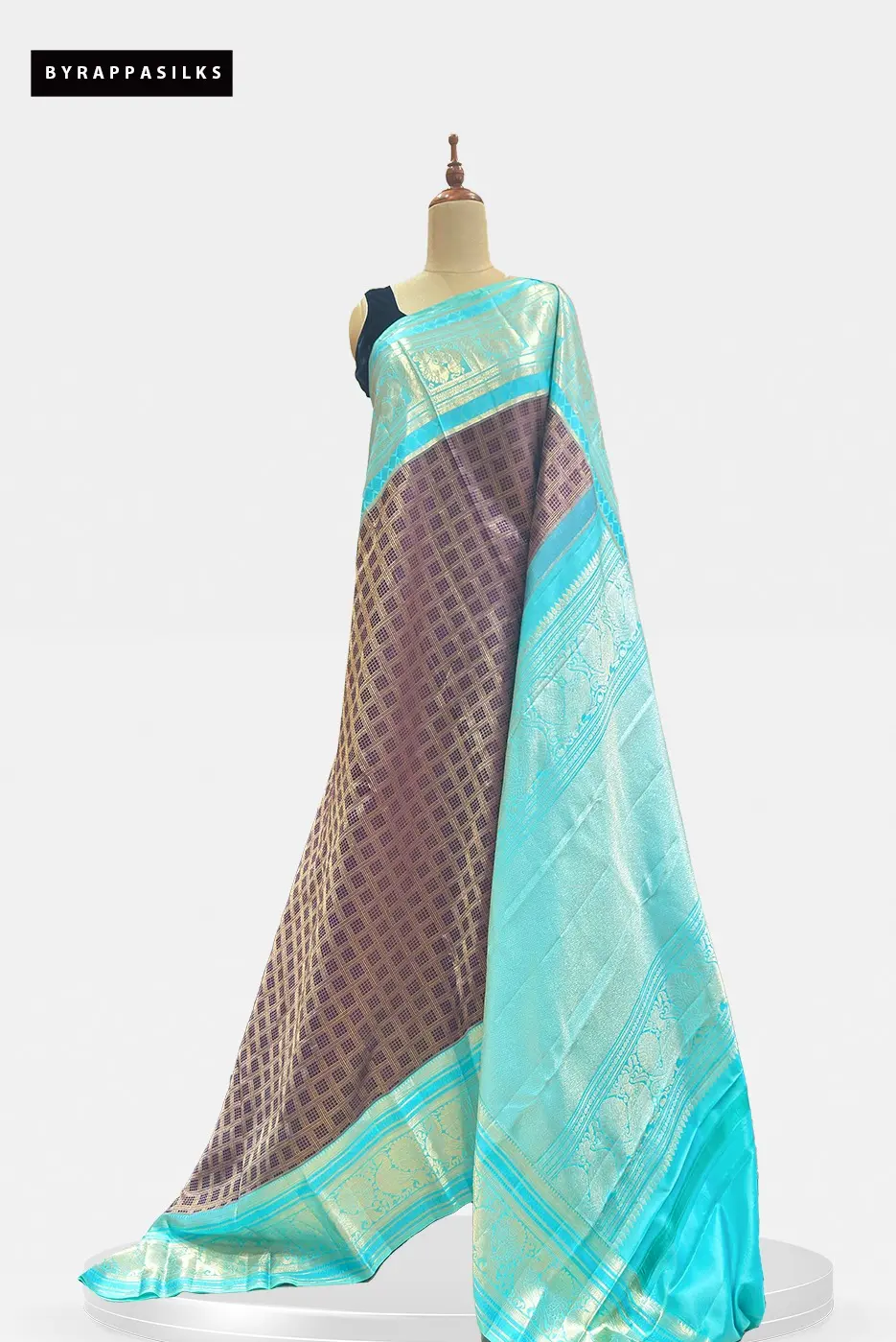 Kanchipuram Pure Silk Saree Dual-Tone Purple & Sky Blue W209243