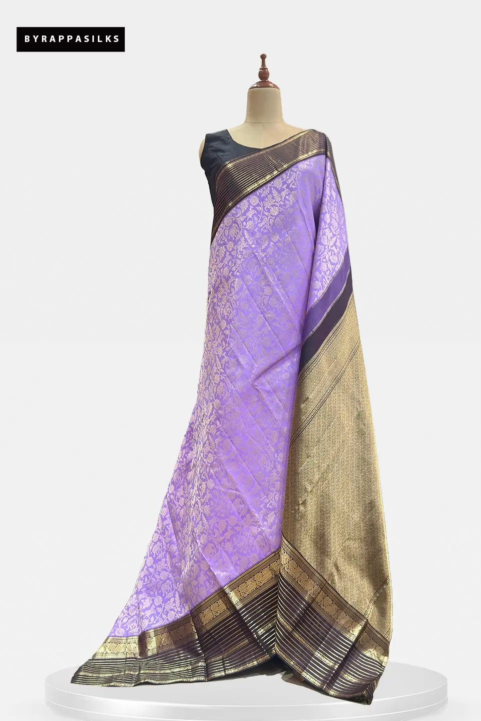 Kanchipuram Pure Silk Saree Lavender & Gold Zari QW209248