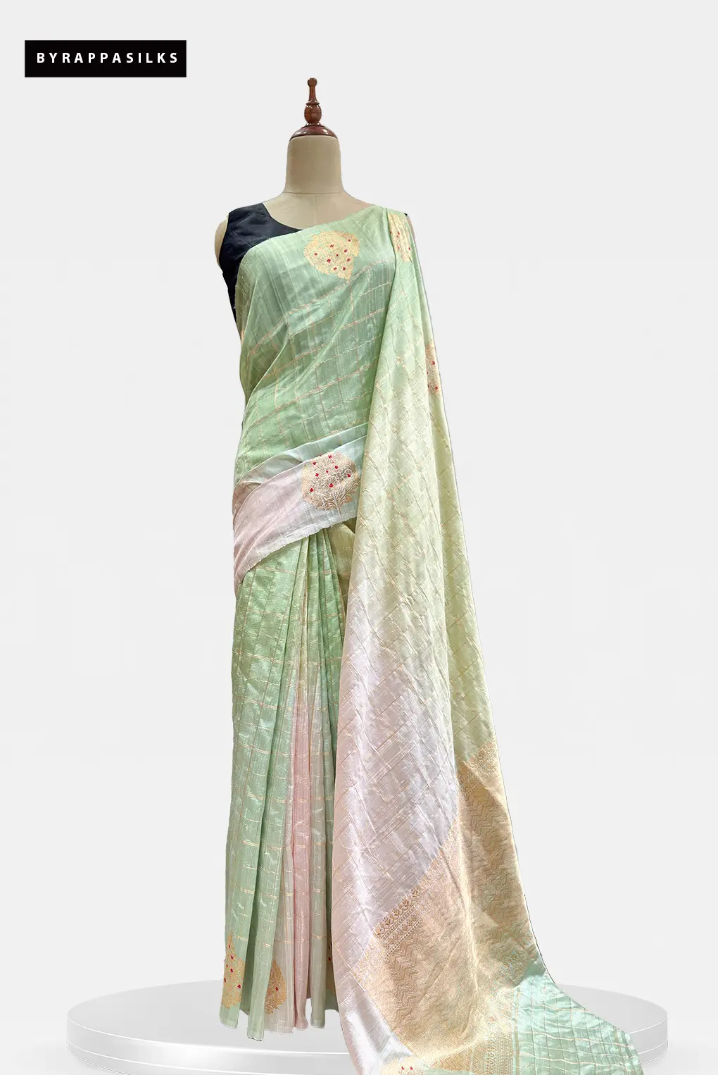 Handloom Tussar Saree Mint Green & Soft Peach AA201577