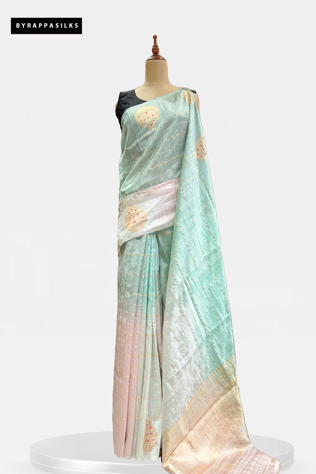 Handloom Tussar Saree Seafoam Green & Pastel Pink AA201577