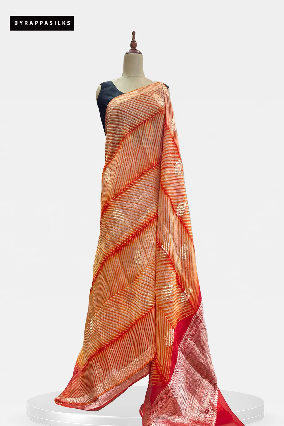 Handloom Kora Saree Lemon Orange & Red AA201736