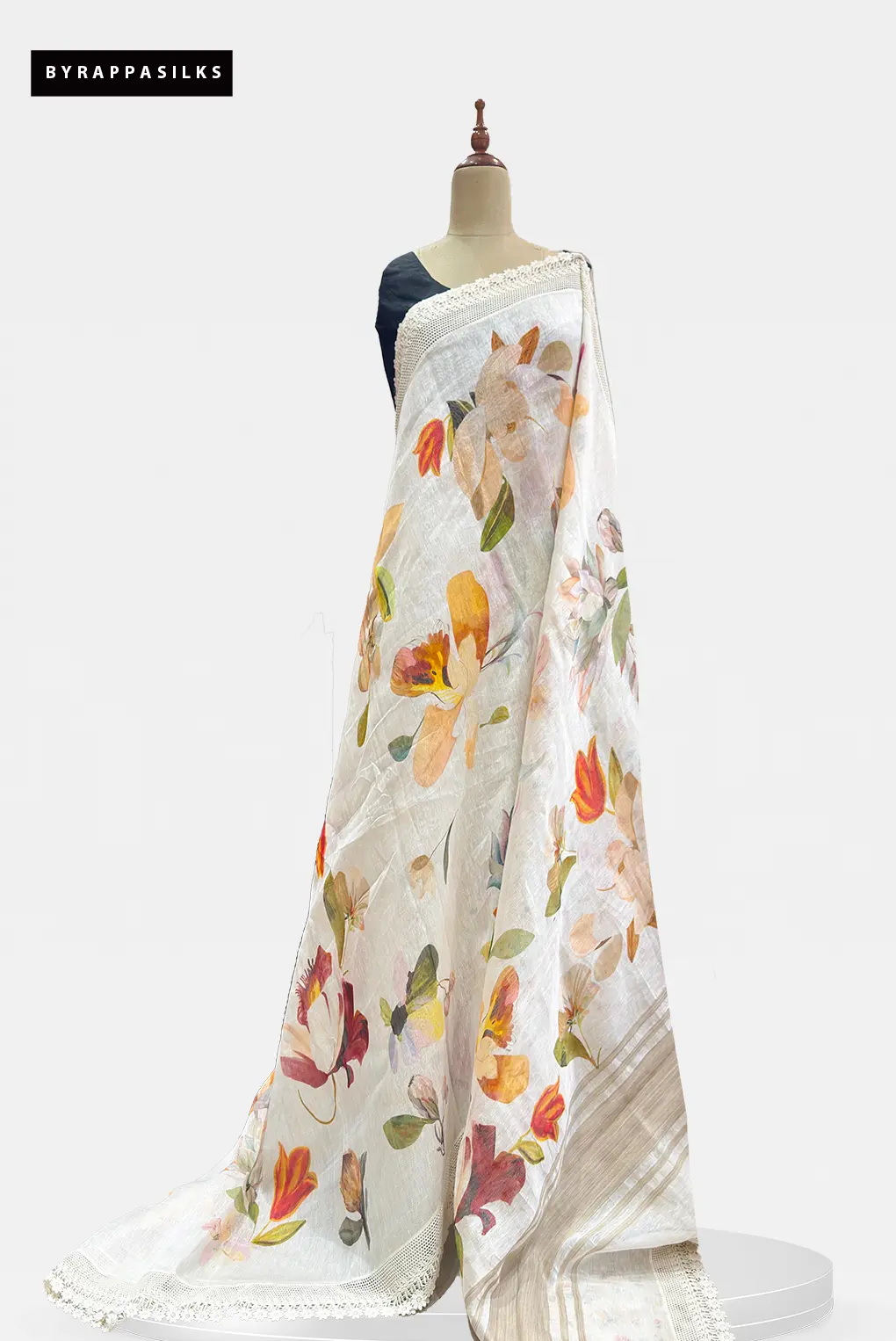 Linen White with Floral Designs AA201589