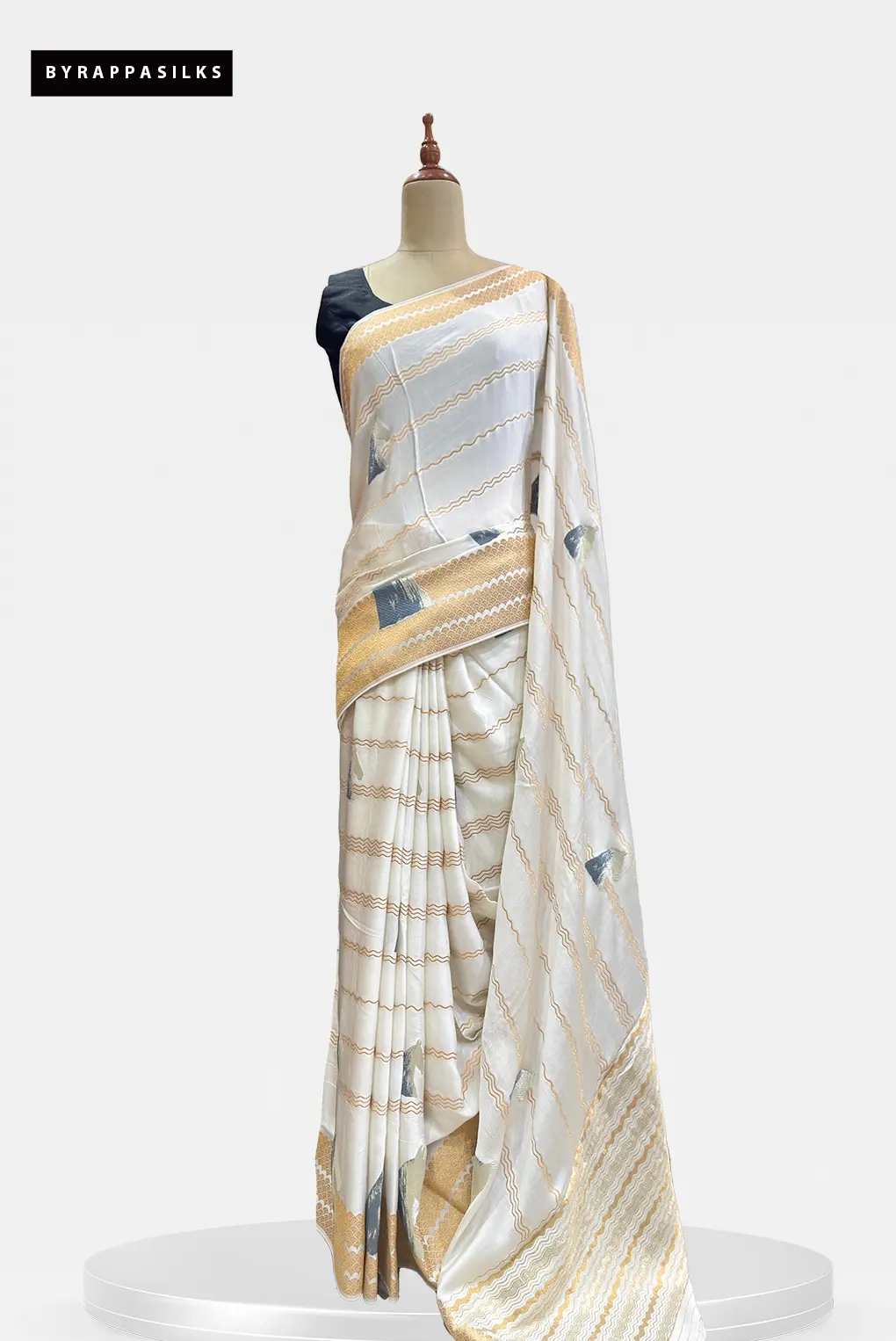 Satin Saree With Horse Off-White Colour QS313590