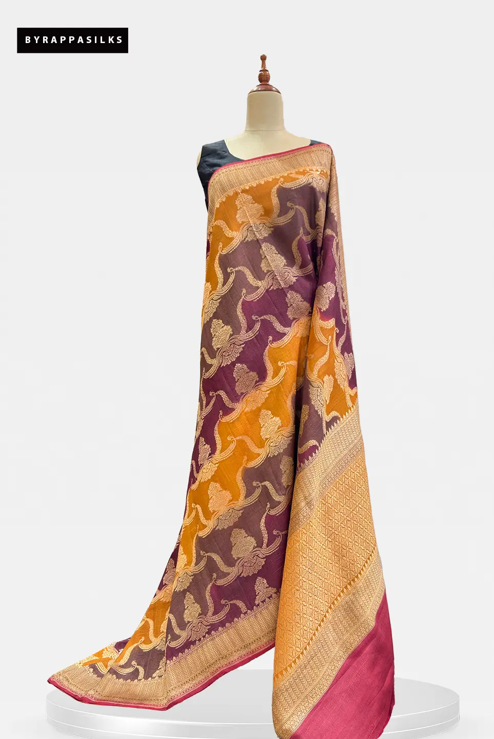 Pure Tussar Jaal Design Navy & Magenta AA205096