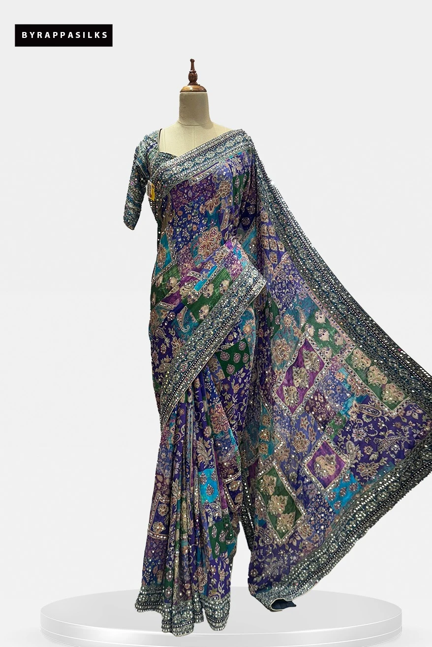 Cocktail saree purple with Sequence & Blouse QW205693