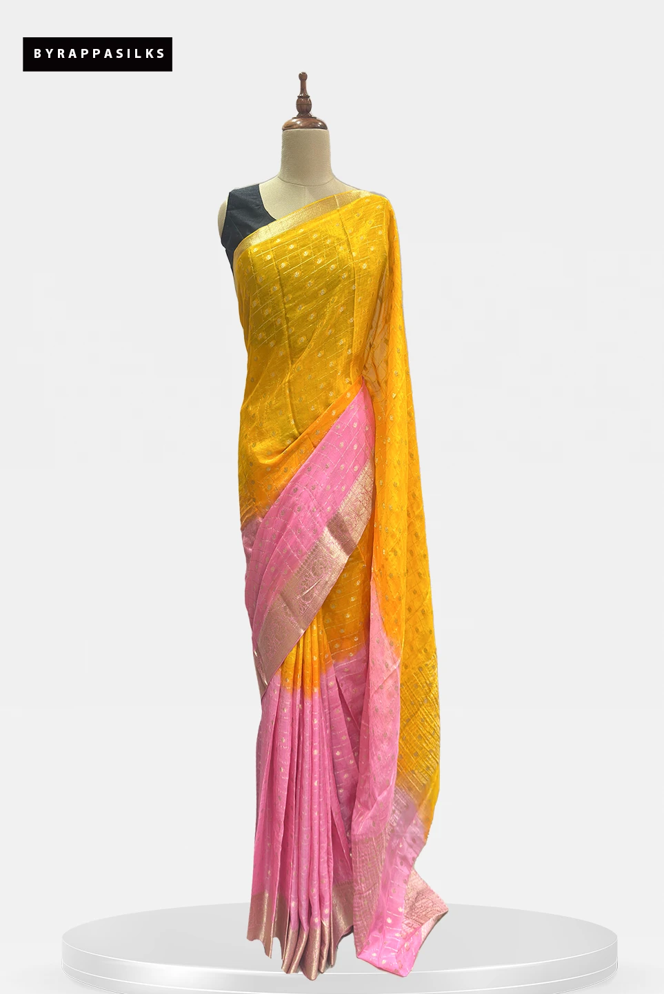 Chiffon Saree Shaded Design Vibrant Yellow & Baby Pink Border With Intricate Zari Work QS291380