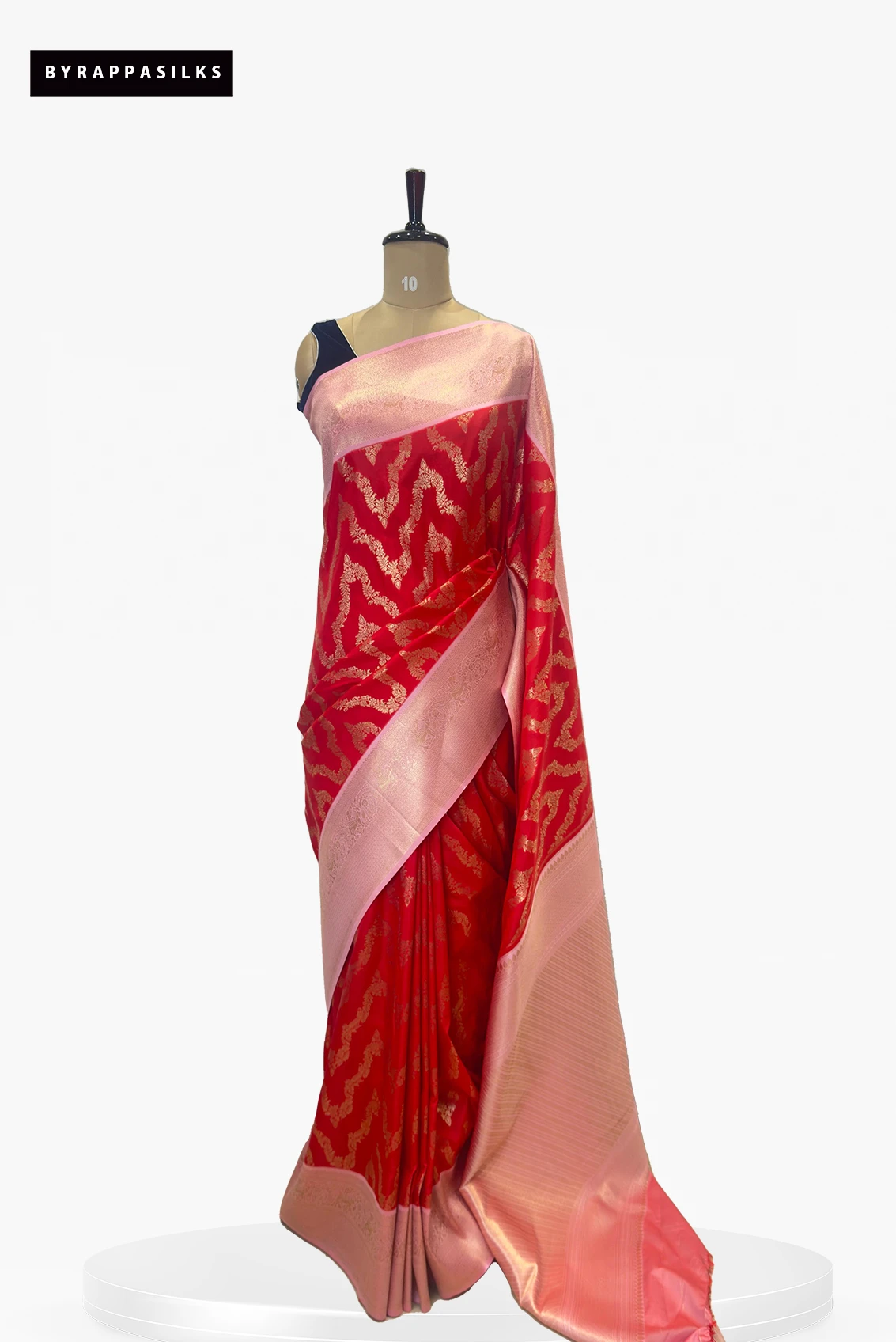 Semi Kanjeevaram Saree Redish Orange & pink Border QW203322