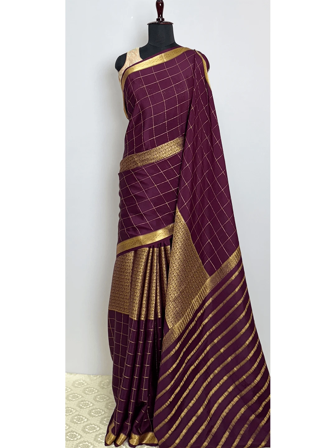 Pure Mysore Silk Saree - Wine Colour - QS216164