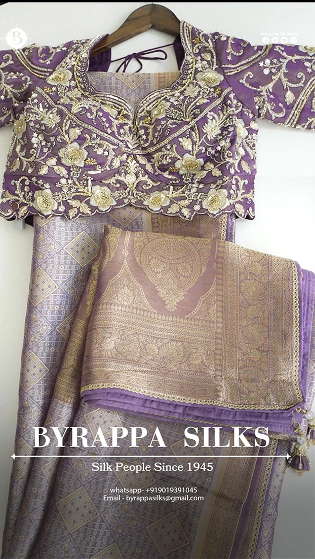 Banarasi Saree With Ready Blouse Purple QS273096