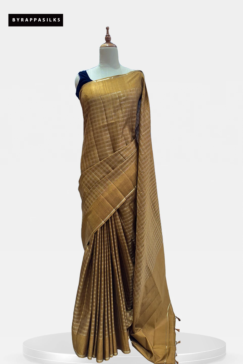 Semi Tussar Saree with Contrast Woven Check Mustard QS268002
