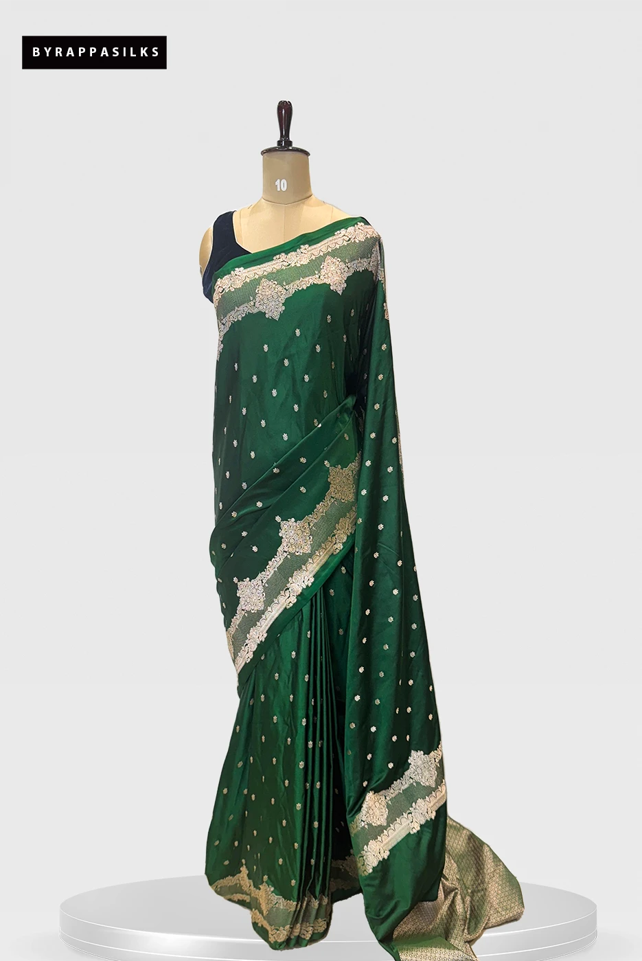 Satin Banarasi Saree Bottle Green With Zari Border QS279486