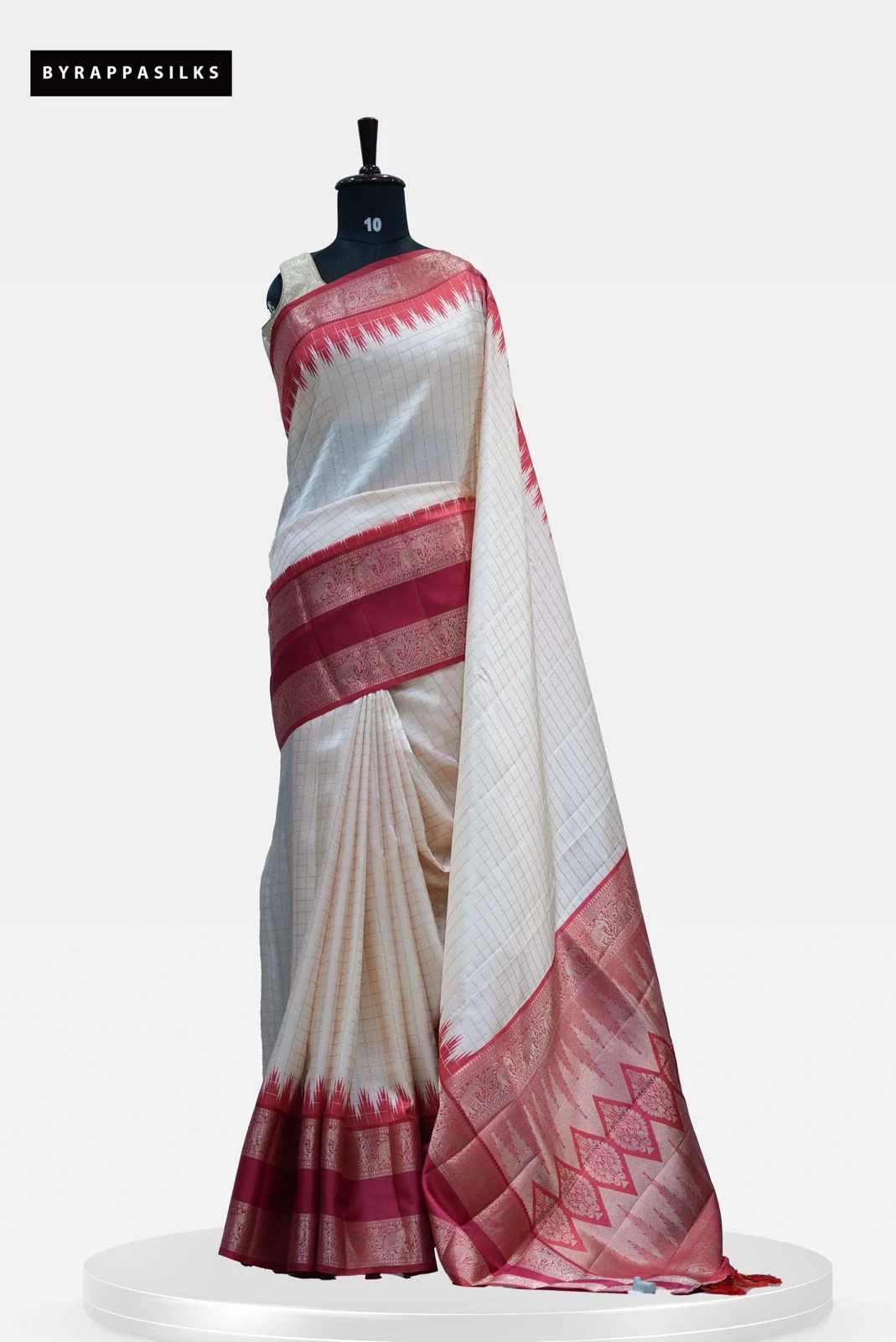 Traditional Tussar Saree White with Red & Red Temple Border QS268580