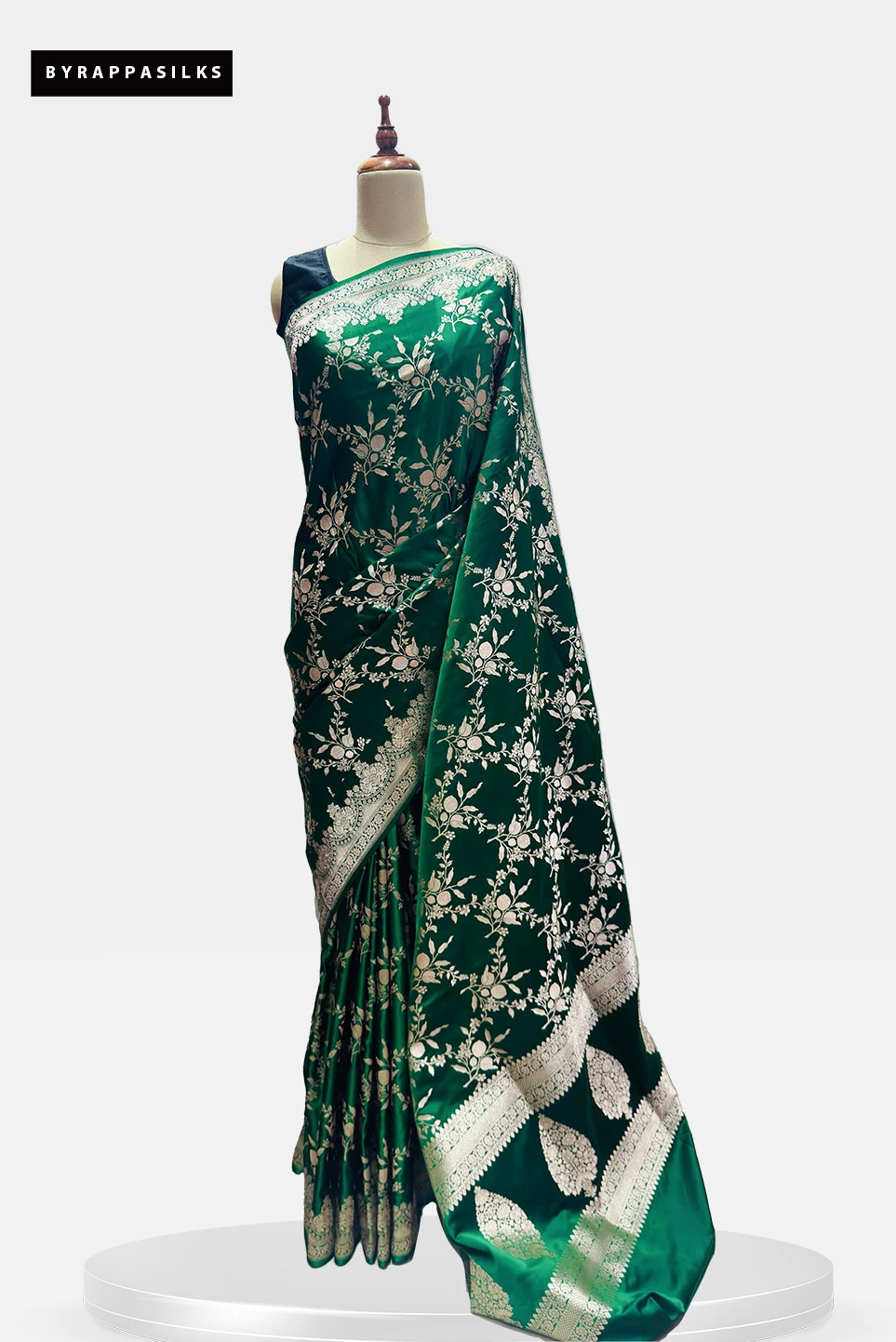 Banarasi Saree With Jaal Work Bottle Green QS286914