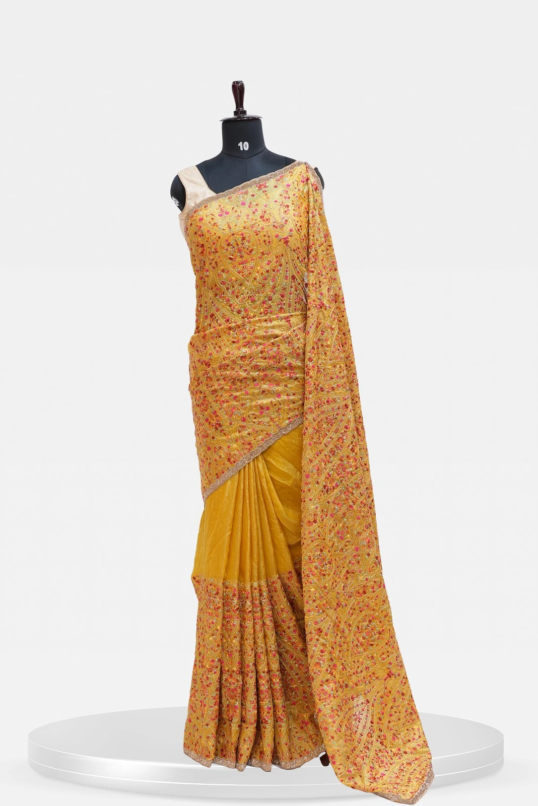 Kashmiri Thread Work Saree Mustard Yellow QS243587