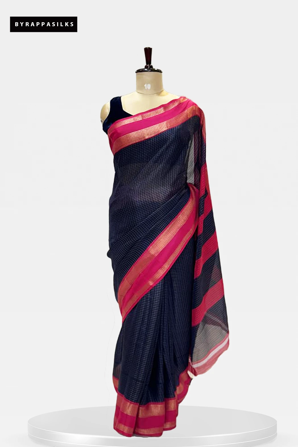 Chiffon Saree Black Checked Saree with Pink Border QS272946