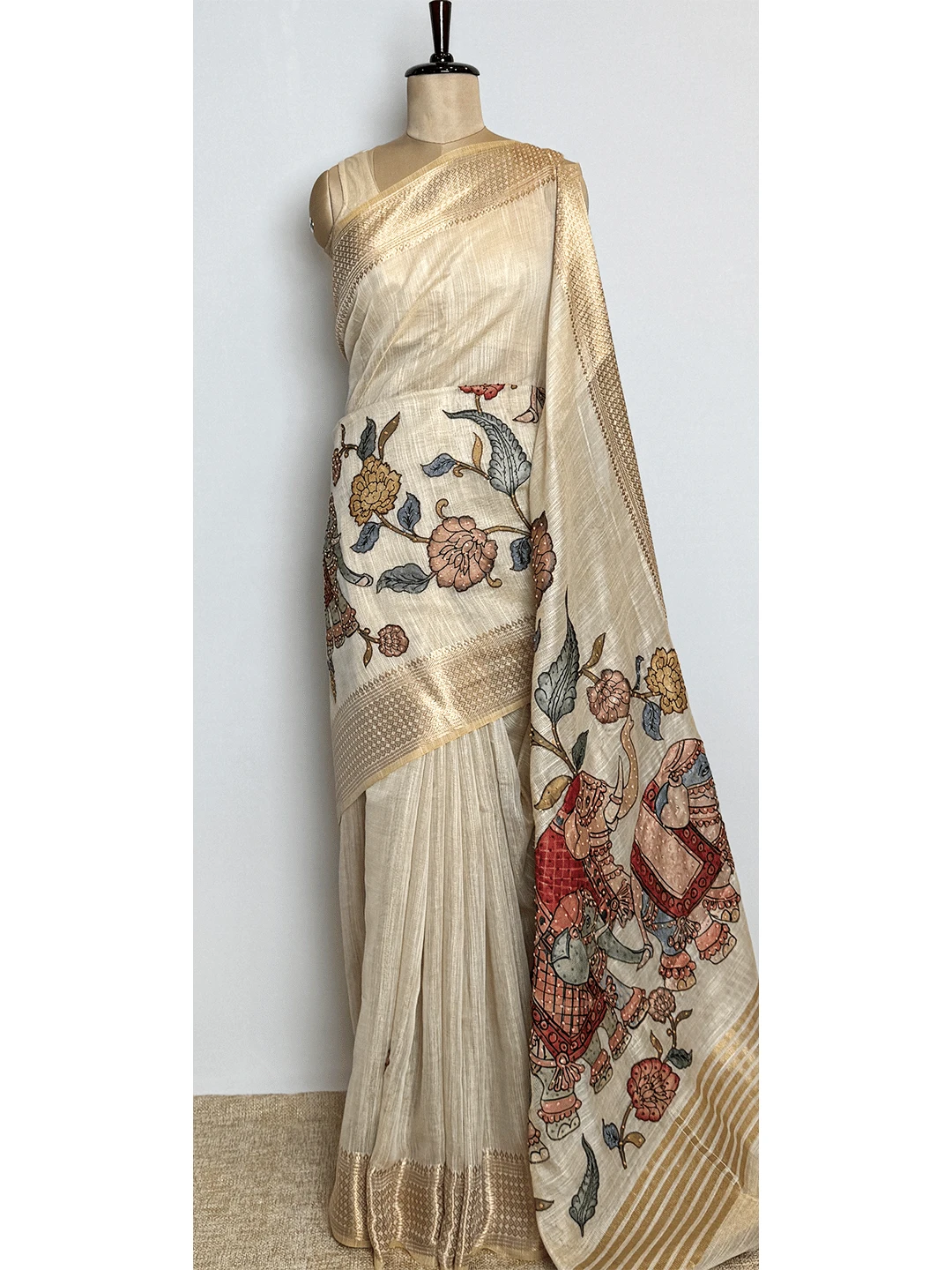 Tussar Cotton Cream Saree - QS206964