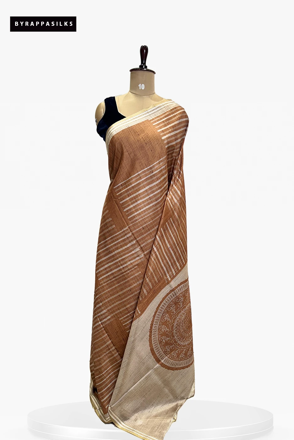 Semi Tussar Saree Diagonal Strip Design Beige QS267818