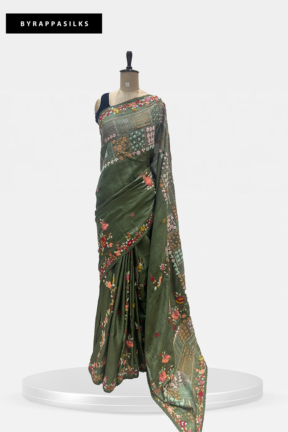Pure Tussar saree Floral Embroidered With Green QS278715