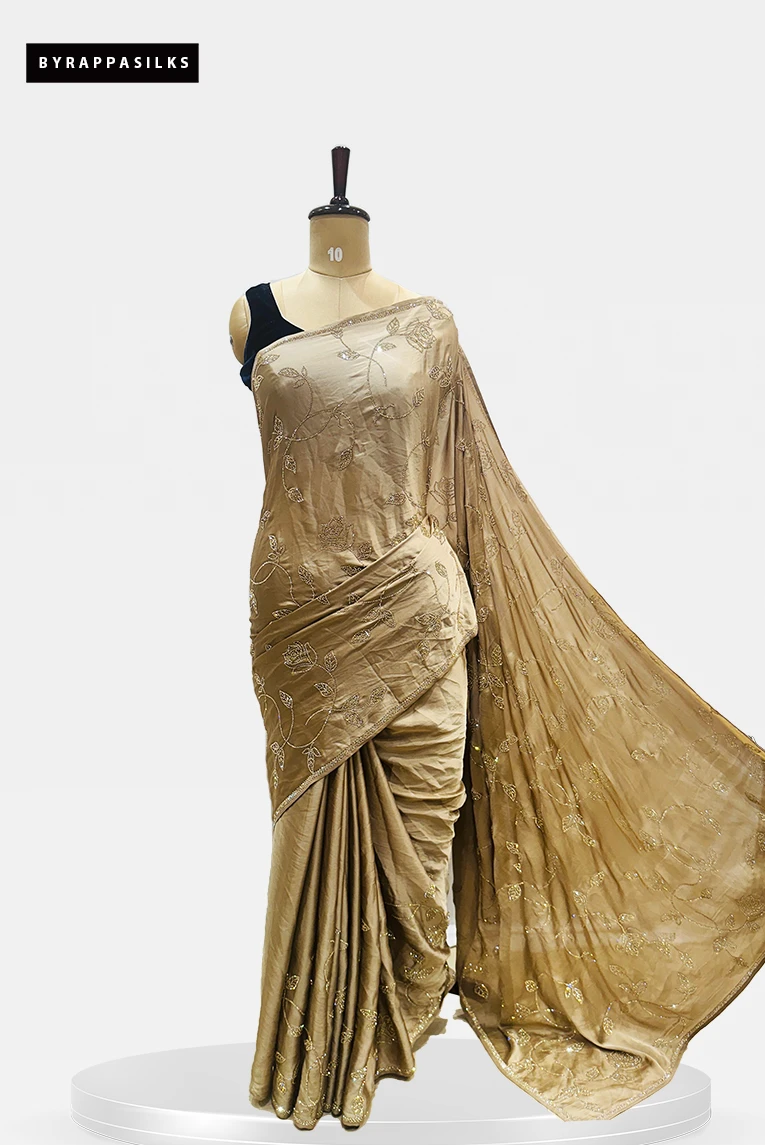 Party Wear Swarovski Stone Beige Saree QS262546