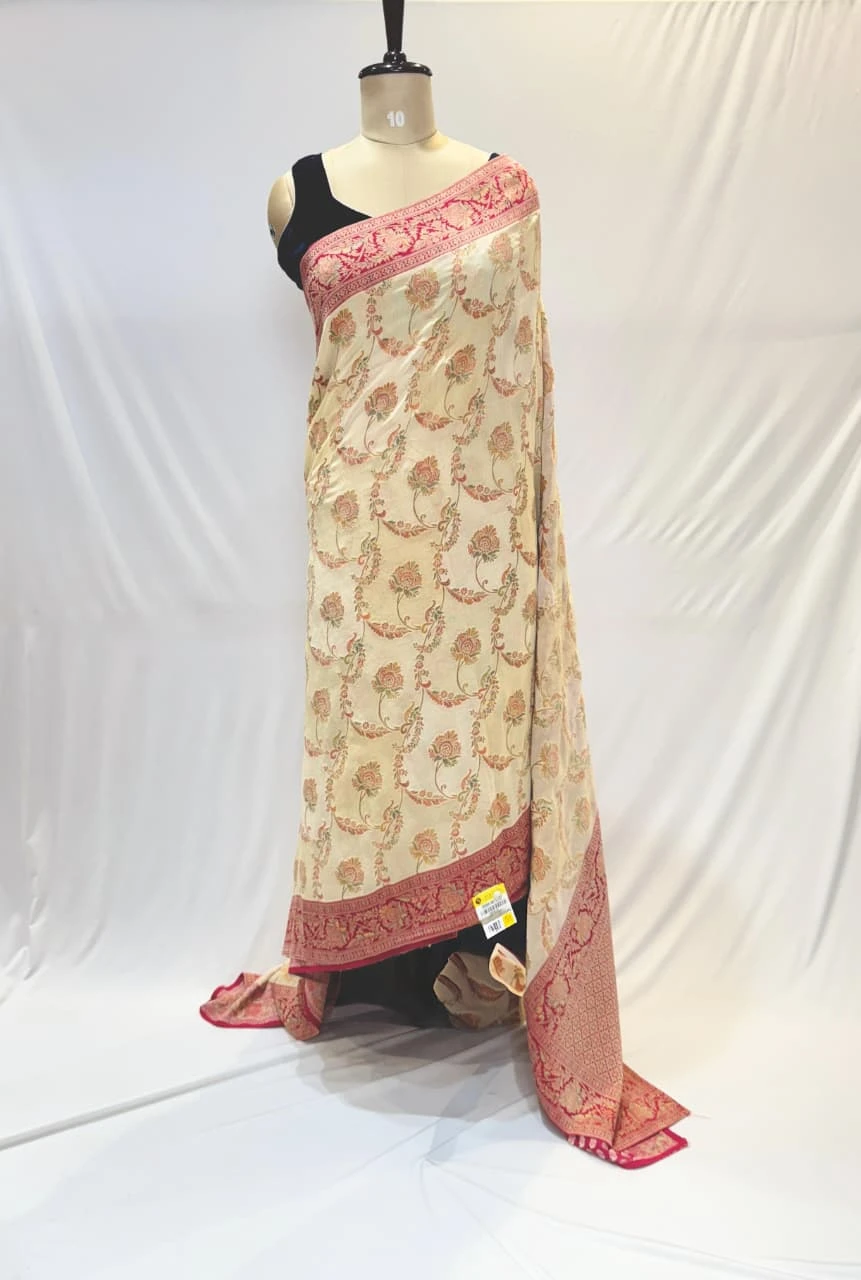 Banarasi Georgette Floral Saree Cream QS260428