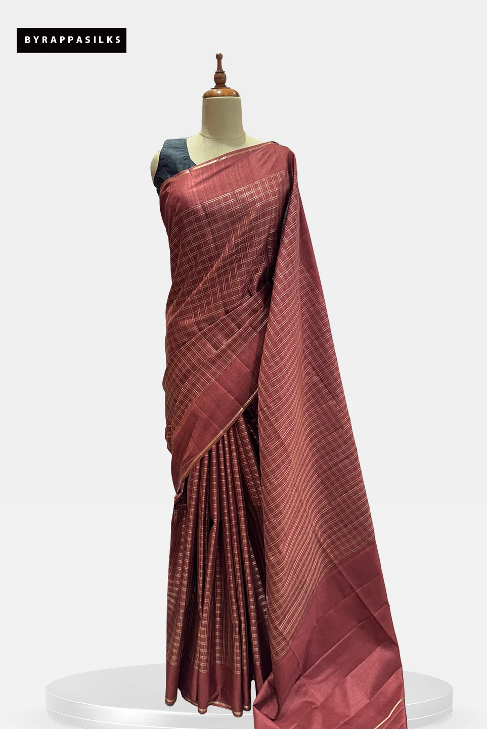 Semi Tussar Saree with Contrast Woven Check Maroon QS268002
