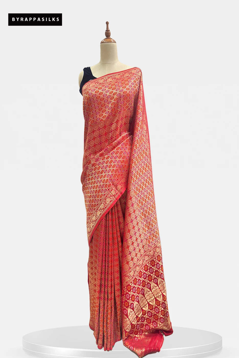 Banarasi Saree Intricate Gold Zari Jaal & Meenakari Accents Red QS293486