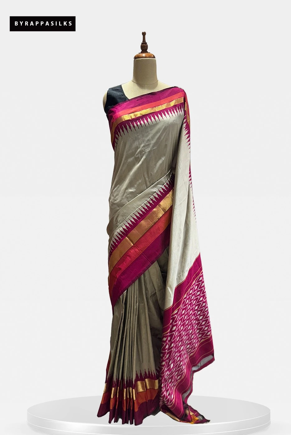 Pochampally Saree Grey & Maroon Border QS283982