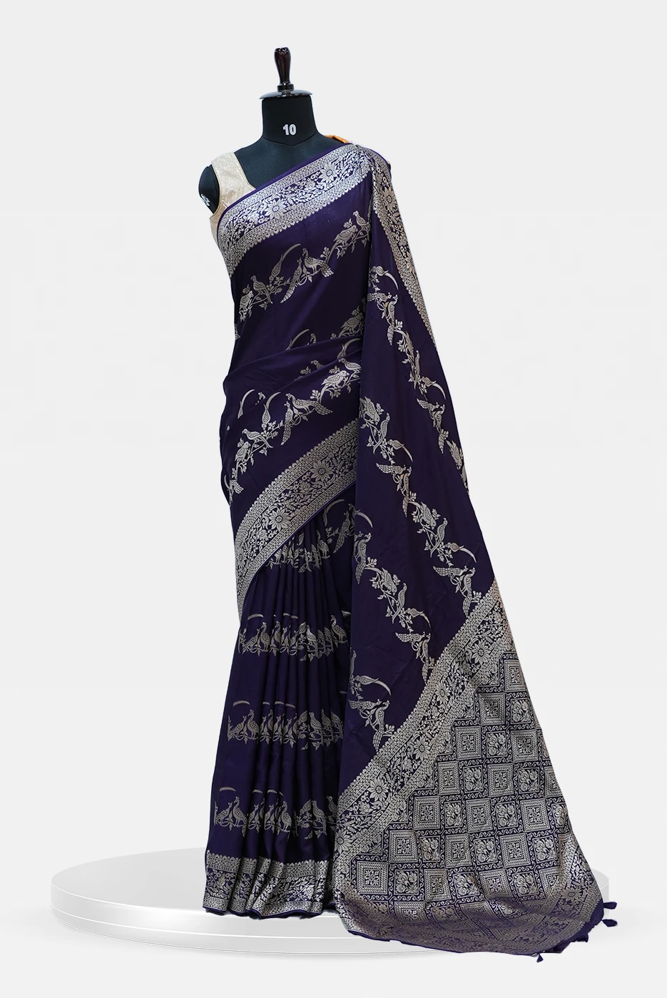 Dola Peacock Dark Blue Banarasi Silk Saree QS248064