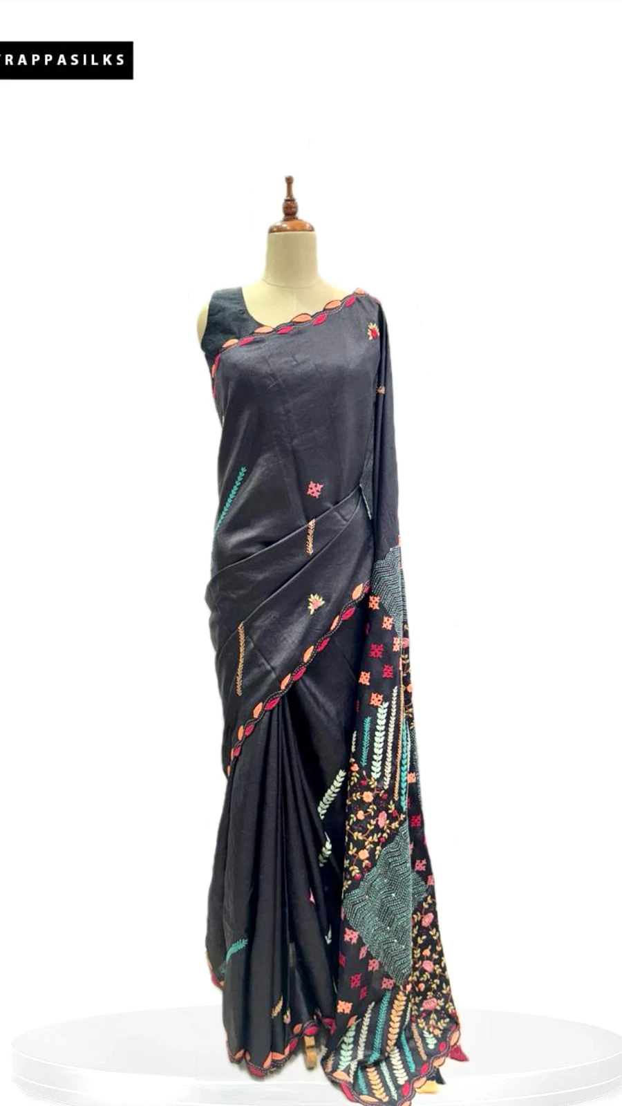 Pure Tussar saree Black with Embroidery QS278730