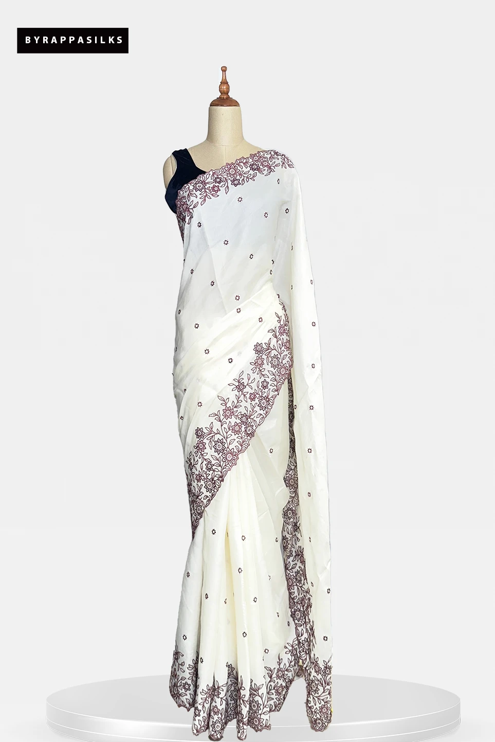 White Floral Embroidered Saree QS286205
