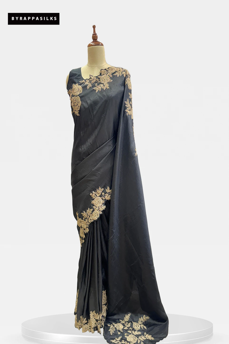 Fancy saree Black With Golden Embroidery Top Border QS285170