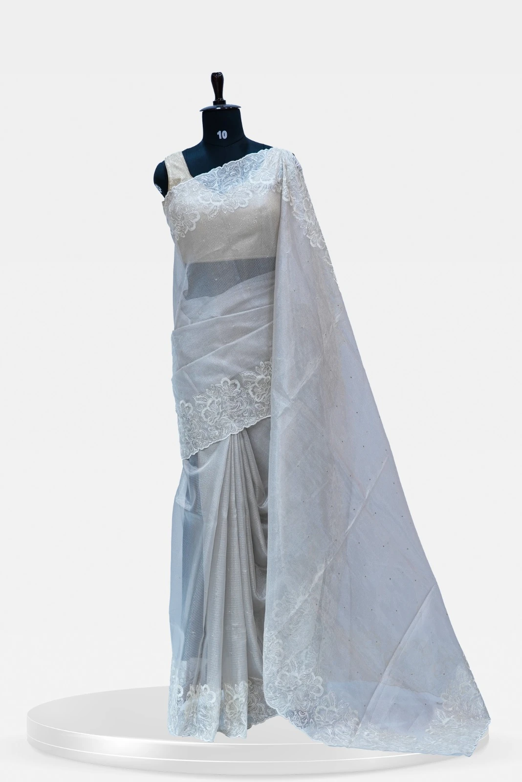 Fancy Graceful White Net Saree with Embroidered Floral Border QS239202