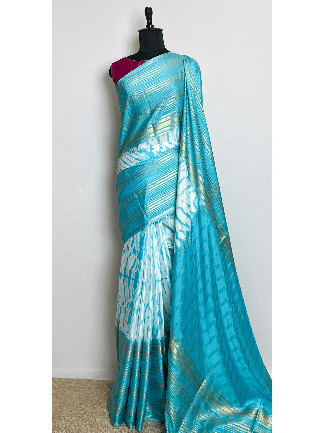 Semi Mysore Silk Sarees - Shibori Print - Blue Colour - QW200611