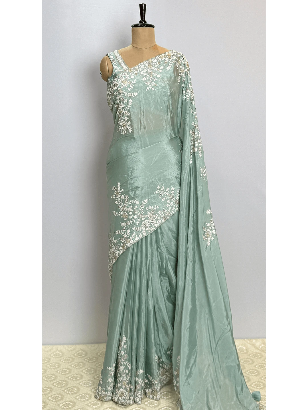 Fancy Designer Saree with 2 Blouse - Grey Colour - QS219664