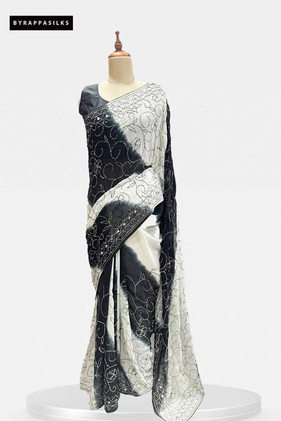 Chiffon Saree Black & White Colour QS284616