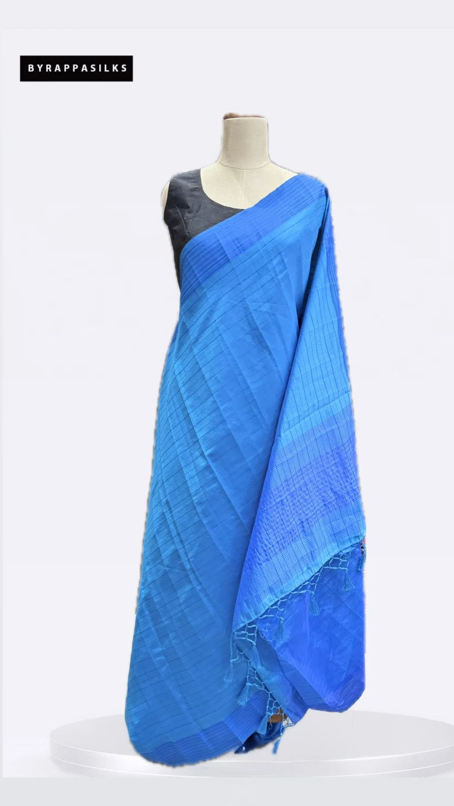 Semi Tussar Saree Blue Stripes QS273703