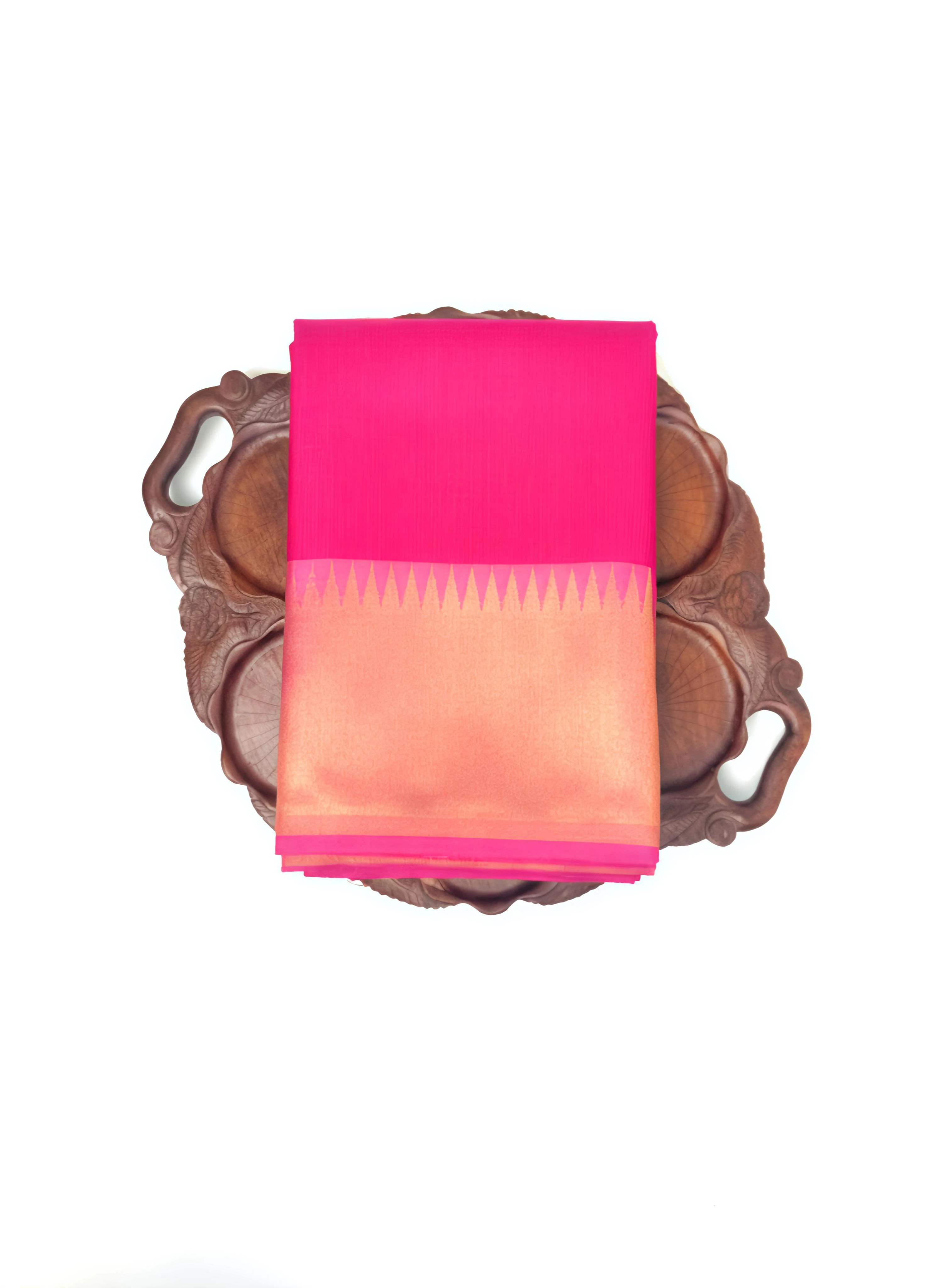 Pink Silk Saree with Chevron Temple Border and Antique Zari QA254020